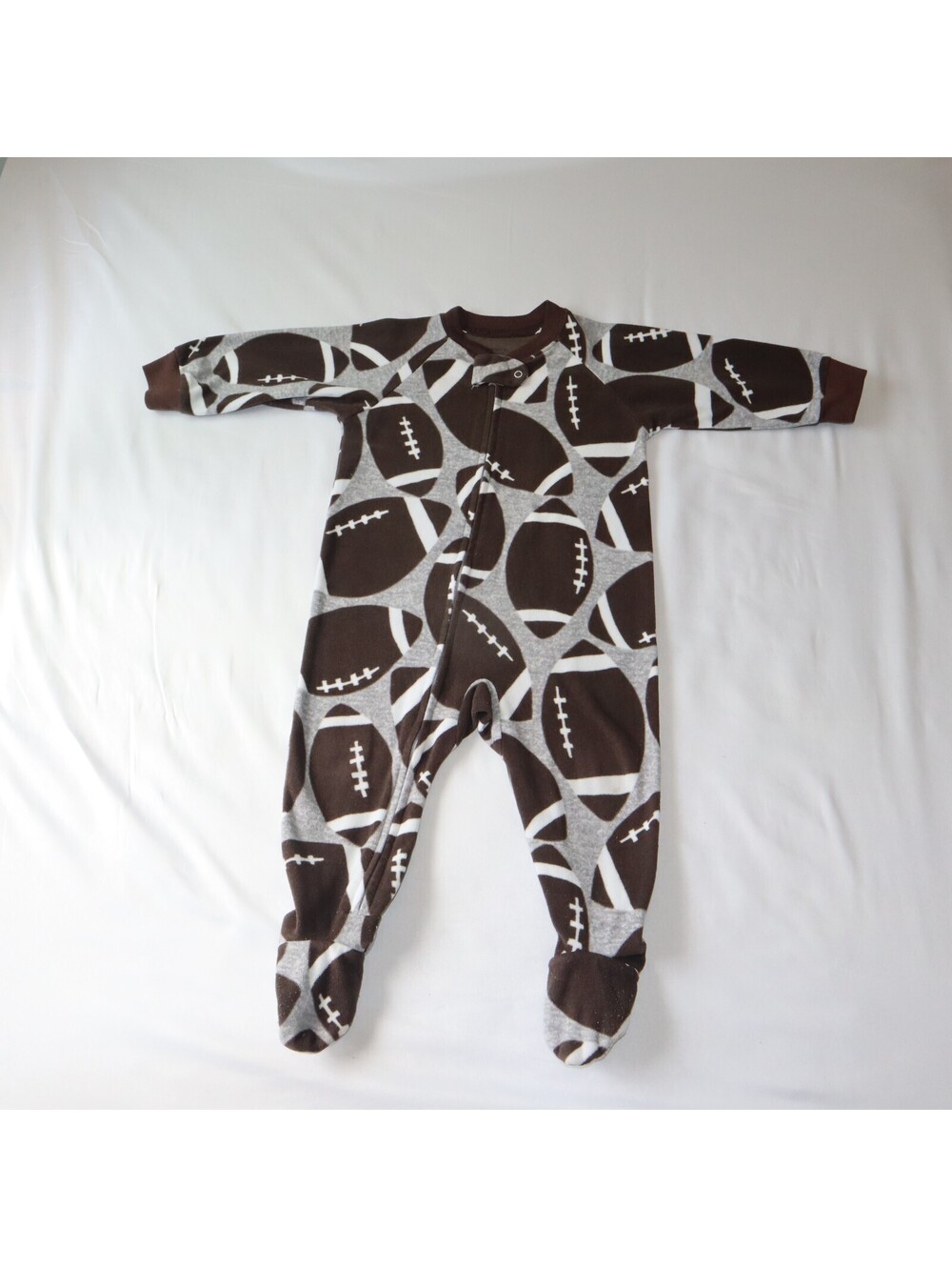 Carter's Boys Football Print Footed Pajamas Size 12M Brown Gray